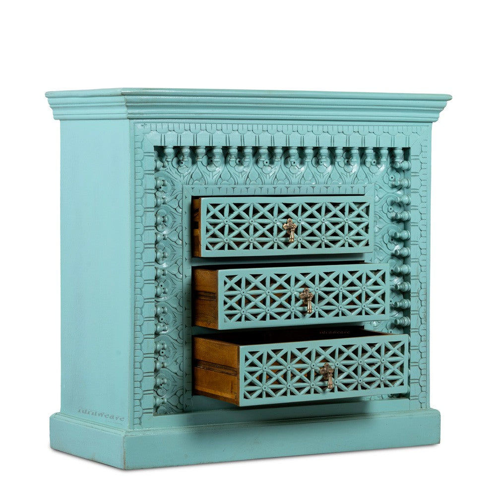Karwah Wooden Carved Chest of Drawers (Green Distress)