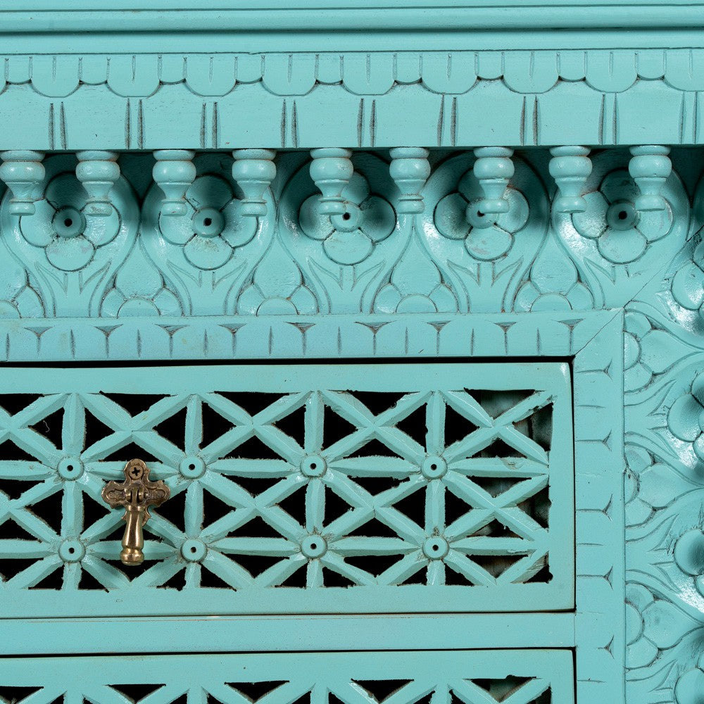 Karwah Wooden Carved Chest of Drawers (Green Distress)