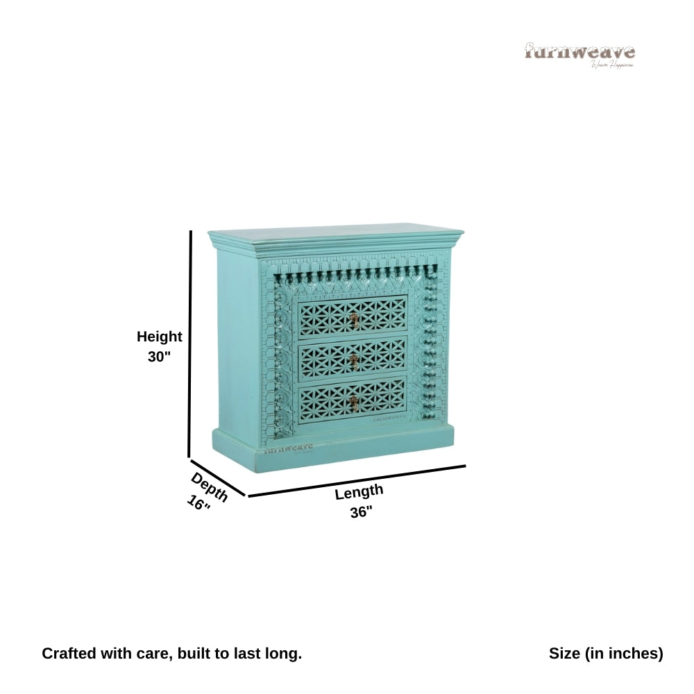 Karwah Wooden Carved Chest of Drawers (Green Distress)