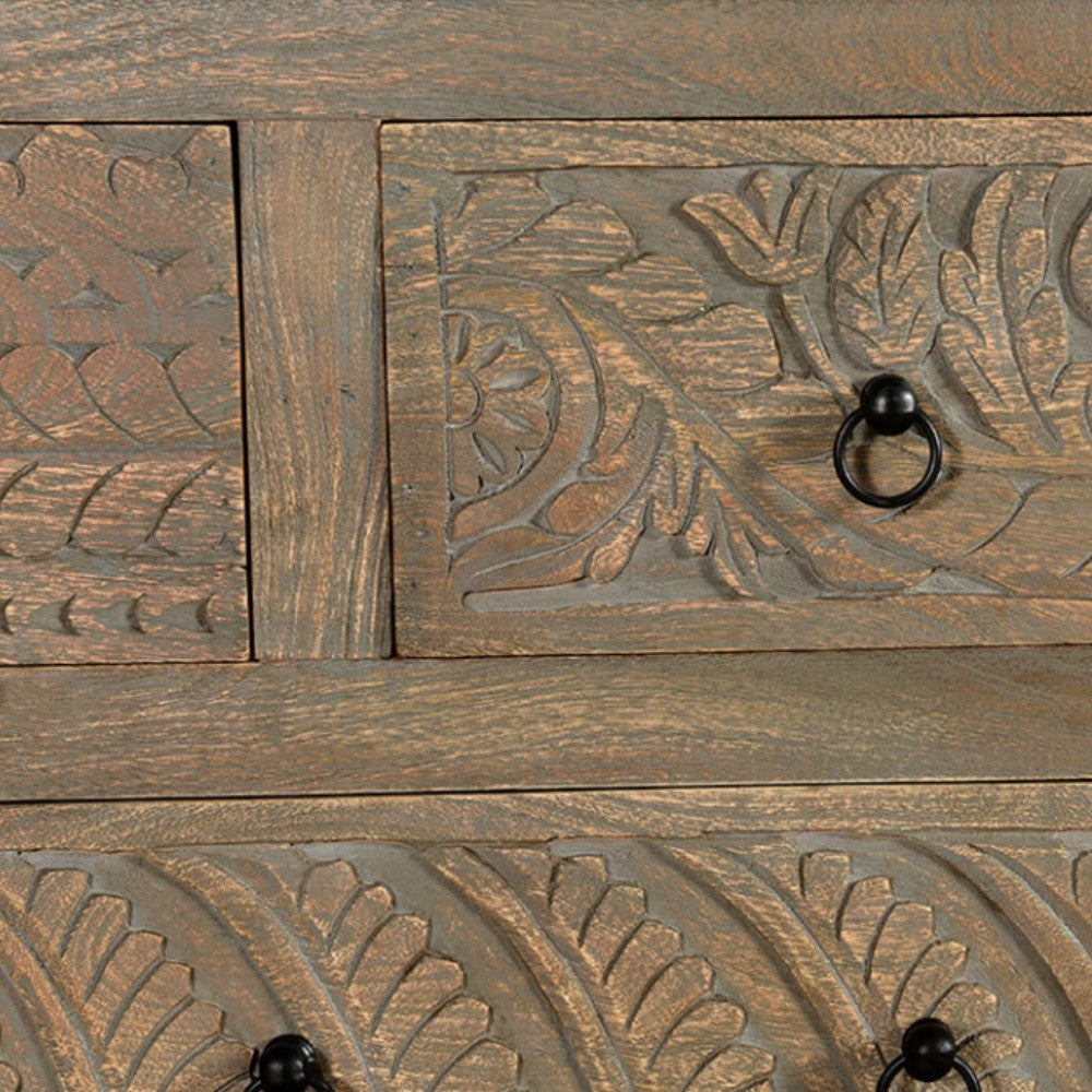 Inigo Wooden Carved Numerous Chest of Drawer (Grey Brown Distress)
