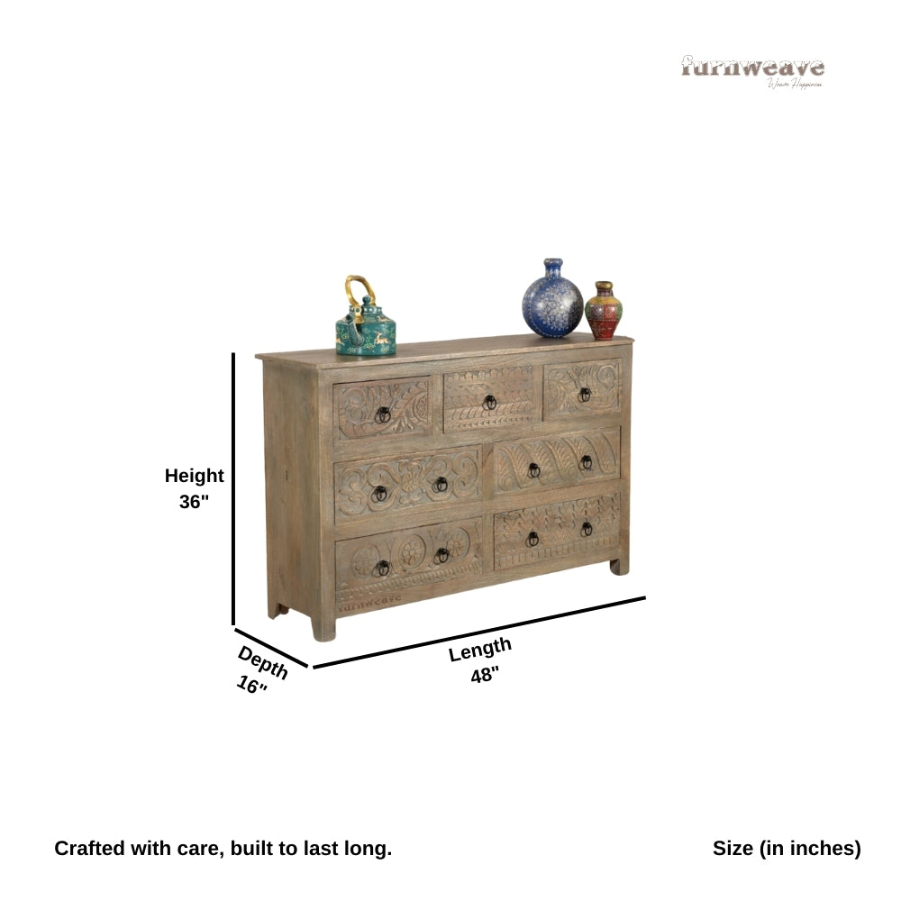 Inigo Wooden Carved Numerous Chest of Drawer (Grey Brown Distress)