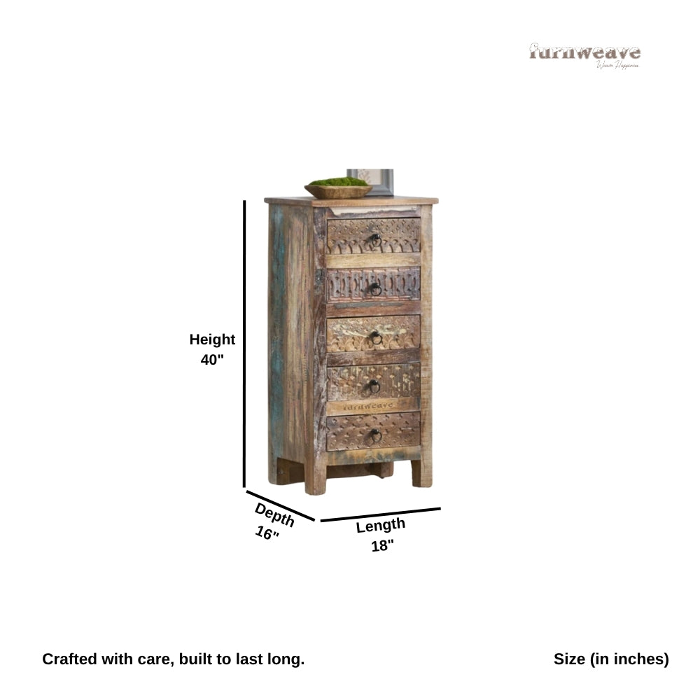 Recla Wooden Chest of Drawers with 5 Drawers (Antique)