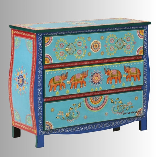 Amrit Wooden Chest of Drawers (Blue) | Wooden Handpainted Furniture Online | Chest of Drawers Online | Solid Wood Furniture Online | Furnweave