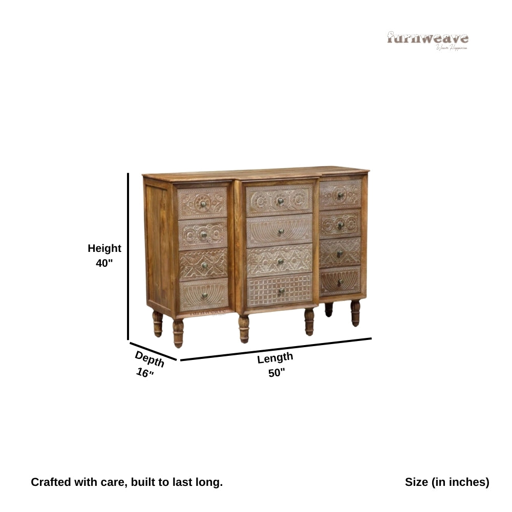 Kehsta Wooden Carved Chest of Drawers (Natural)