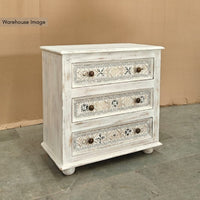 Sena Wooden Brass Rustic Chest of Drawer (White Distress)