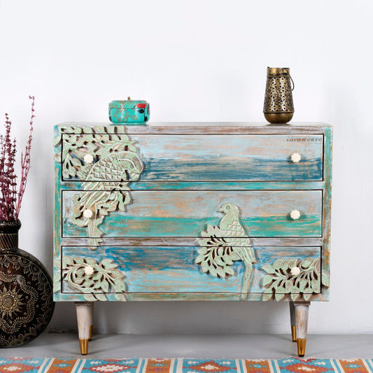 Bird Cabinet with Three Drawers (Rustic)