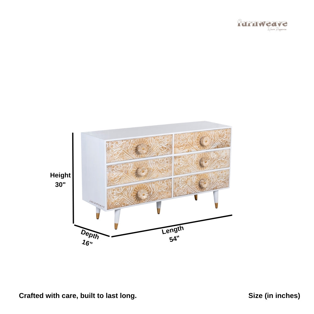 Tefea Wooden Carved Chest of Drawers (White) Model 2