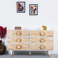 Tefea Wooden Carved Chest of Drawers (White) Model 2