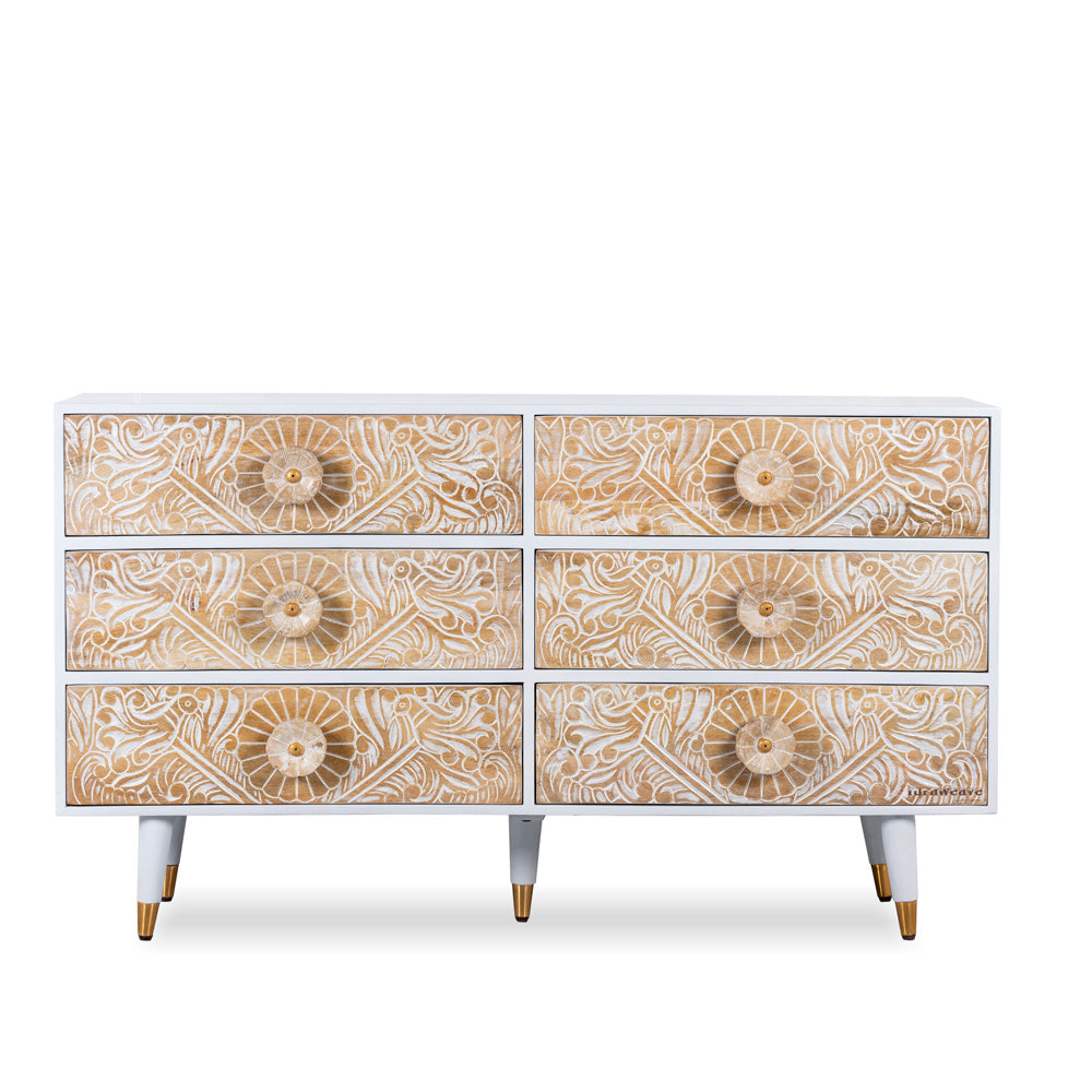 Tefea Wooden Carved Chest of Drawers (White) Model 2