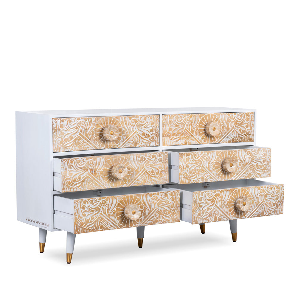 Tefea Wooden Carved Chest of Drawers (White) Model 2