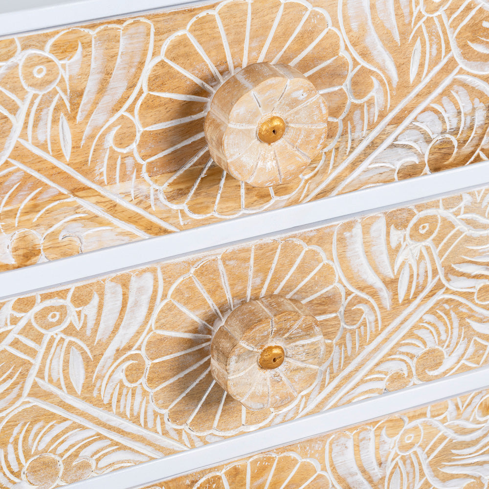 Tefea Wooden Carved Chest of Drawers (White) Model 2
