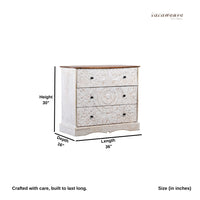 Khema Wooden Carved Chest of Drawer (Off White Distress)
