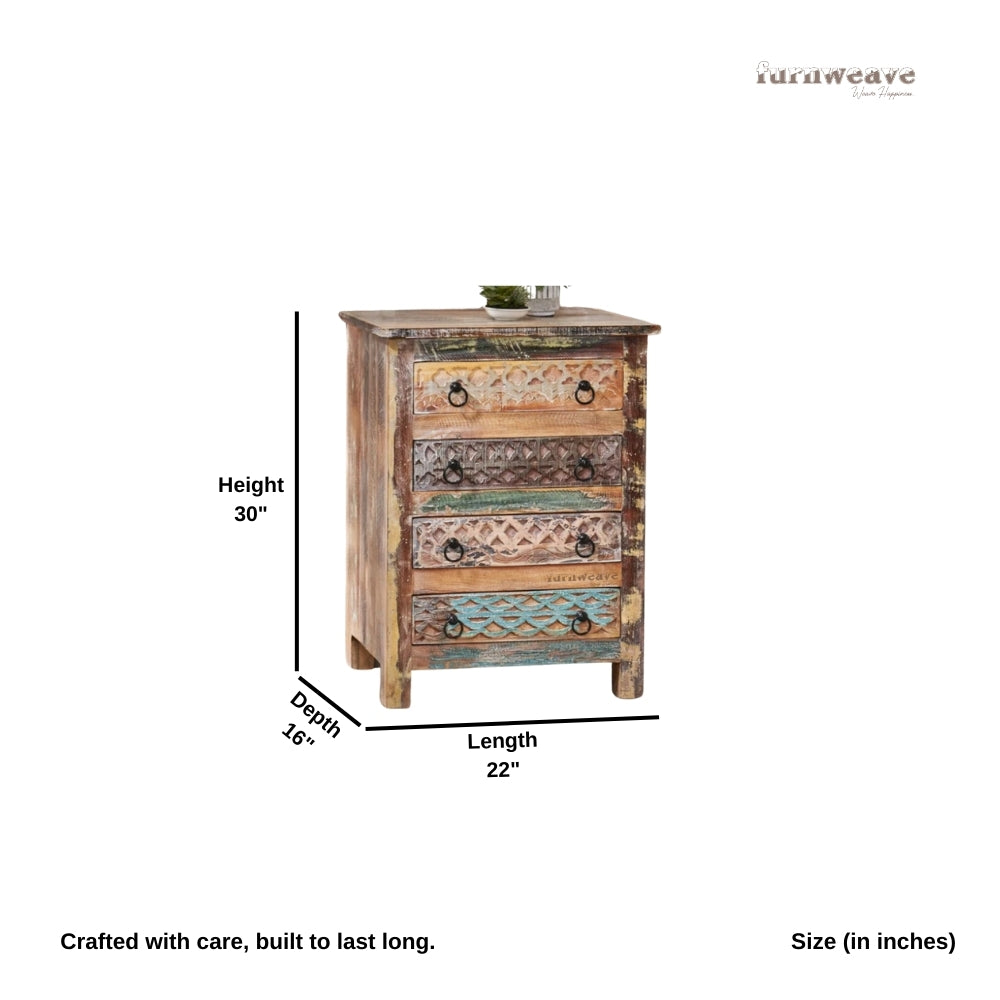 Recla Wooden Chest of Drawers with 4 Drawer (Antique)