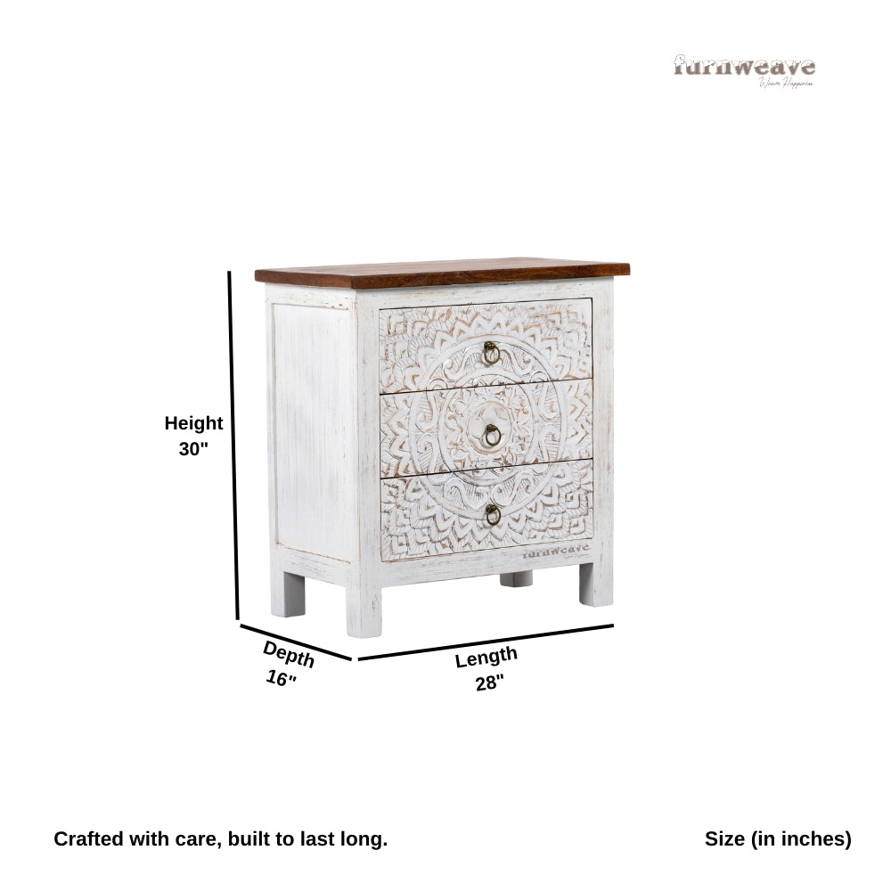Shev Wooden Carved Chest of Drawer (off White Distress)