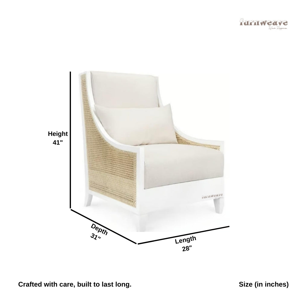 Abhis Wooden Rattan Lounge Chair (White)