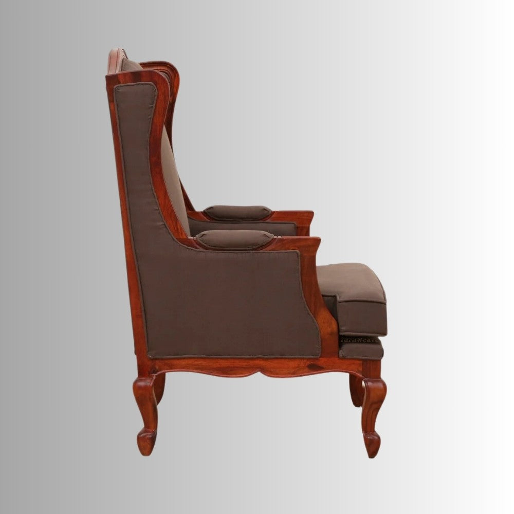 Sudhe Wooden Upholstered Accent Chair Sofa (Mahogany)