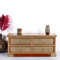 Hunika Wooden Brass Fitted Antique TV Unit (Teak) (Model 2)