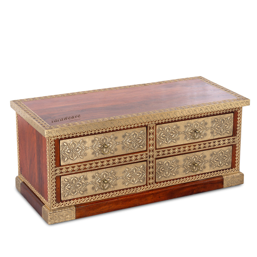 Hunika Wooden Brass Fitted Antique TV Unit (Teak) (Model 2)