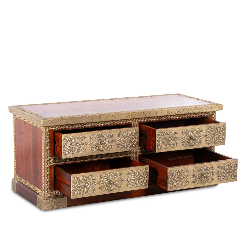 Hunika Wooden Brass Fitted Antique TV Unit (Teak) (Model 2)