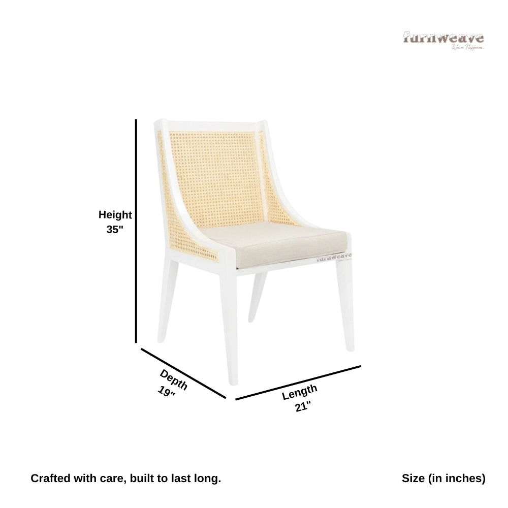 Diya Wooden Cane Rattan Dining Chair (White)