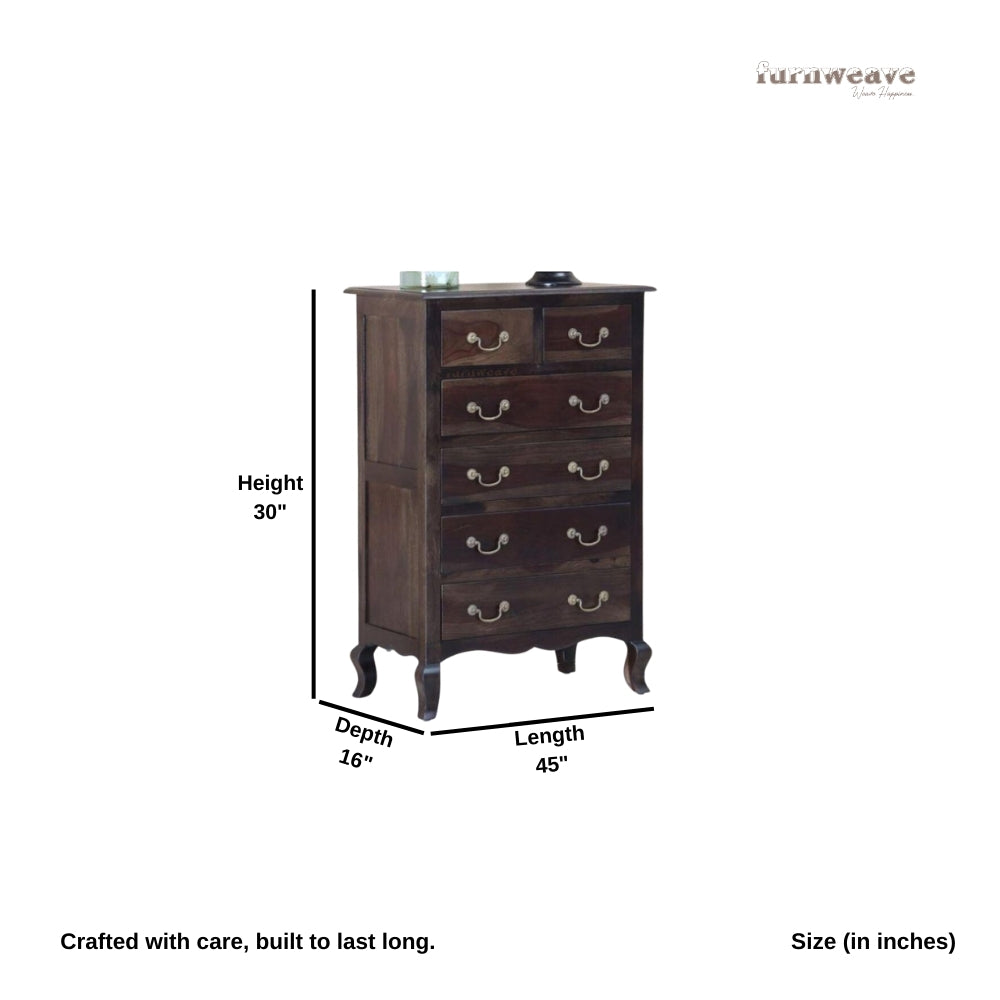 Turni Wooden Chest of Drawer for Storage (Walnut)