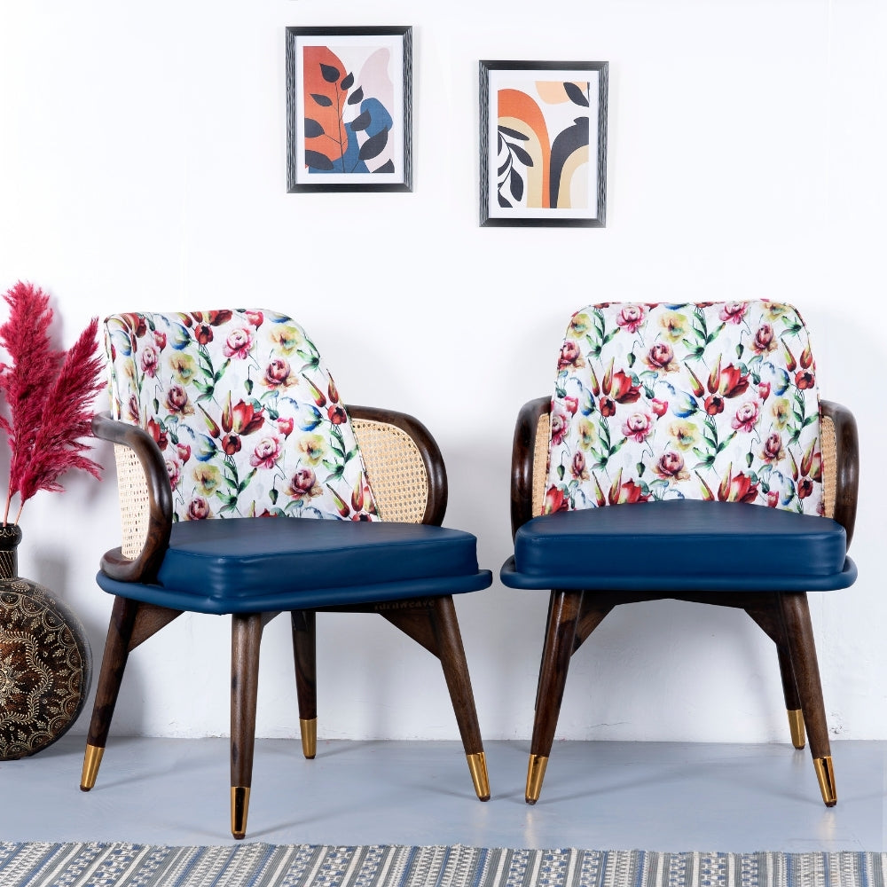 Wasa Wooden Rattan Chair Set of Two (Blue)
