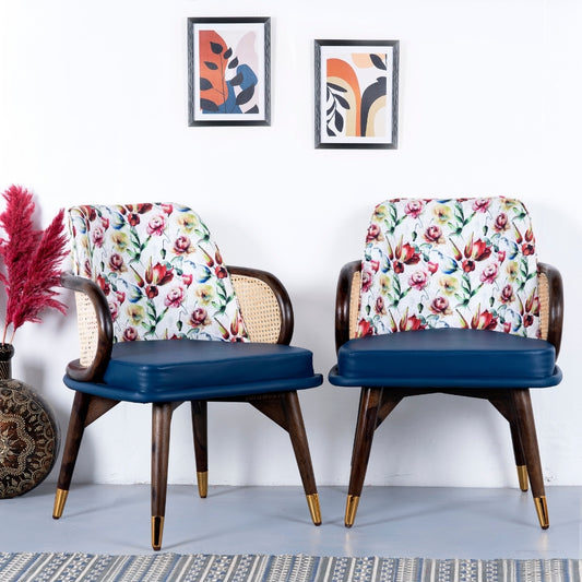 Wasa Wooden Rattan Chair Set of Two (Blue)
