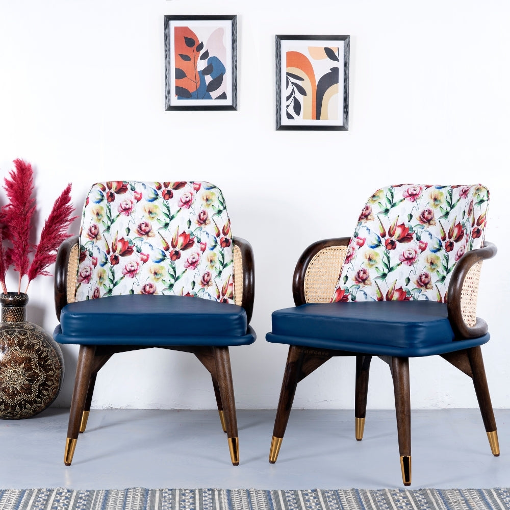 Wasa Wooden Rattan Chair Set of Two (Blue)