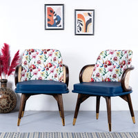 Wasa Wooden Rattan Chair Set of Two (Blue)