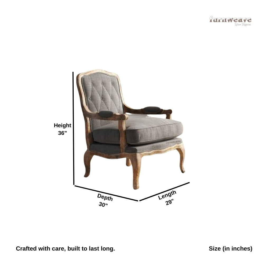 Quri Wooden Carved Arm Chair One Seater Sofa (Grey)