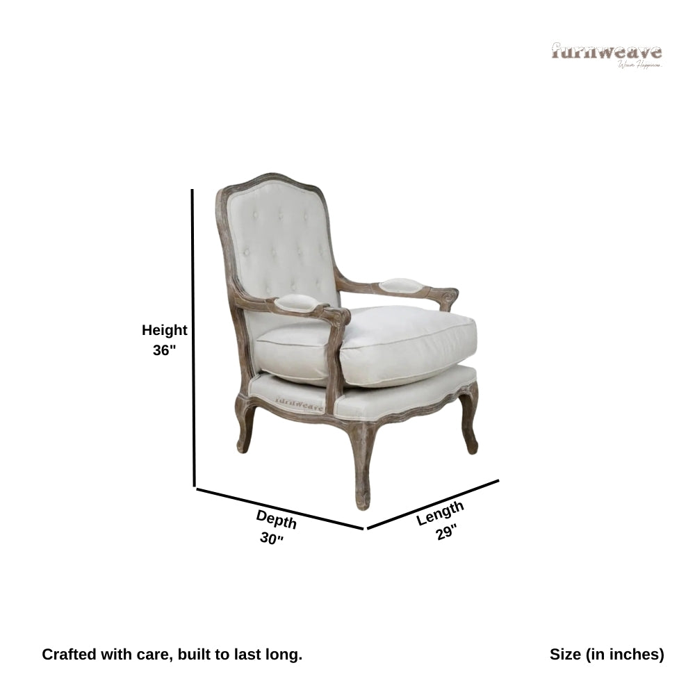 Quri Wooden Carved Arm Chair One Seater Sofa (Off White)