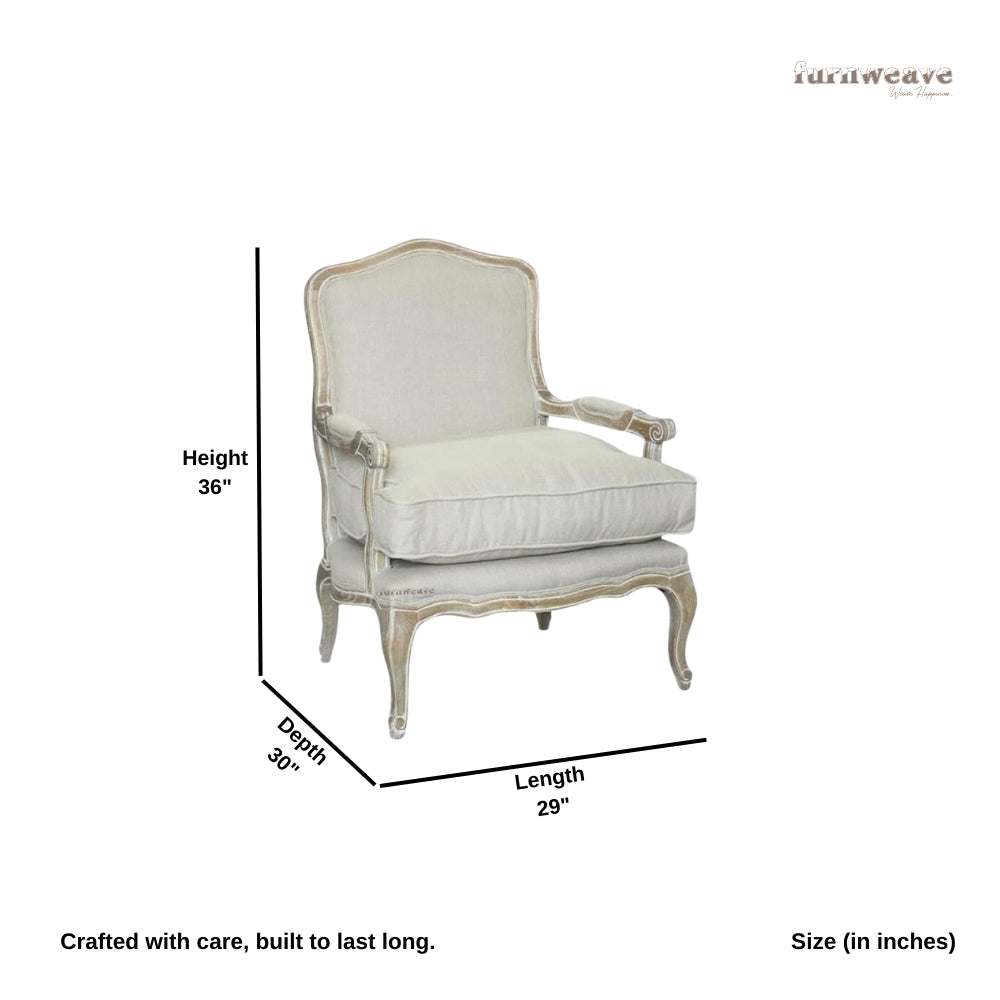 Sukre Wooden Designer Arm Chair with Foot Stool (White distress)