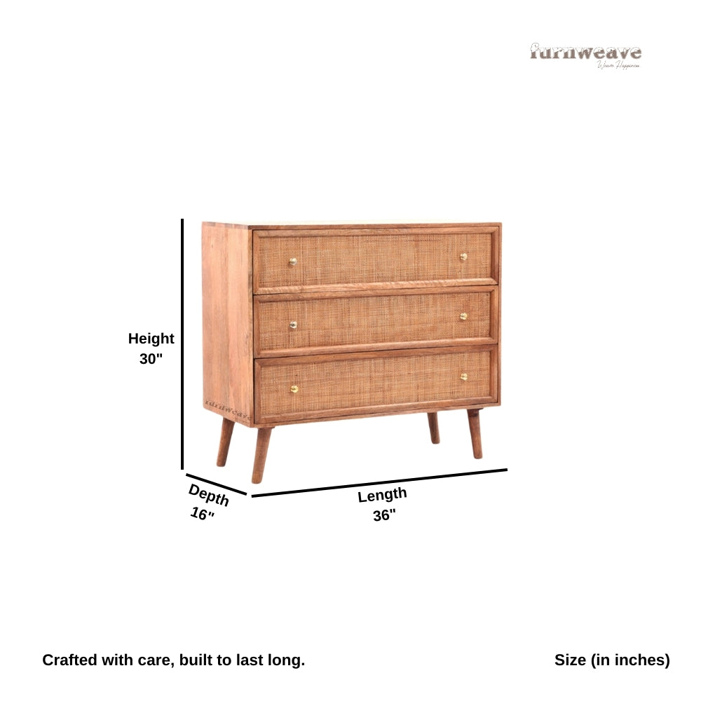 Tihsa Wooden Rattan Chest of Drawer (Light Brown)