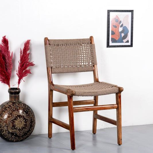 Yese Wooden Handwoven Beige Chair (Natural Brown)