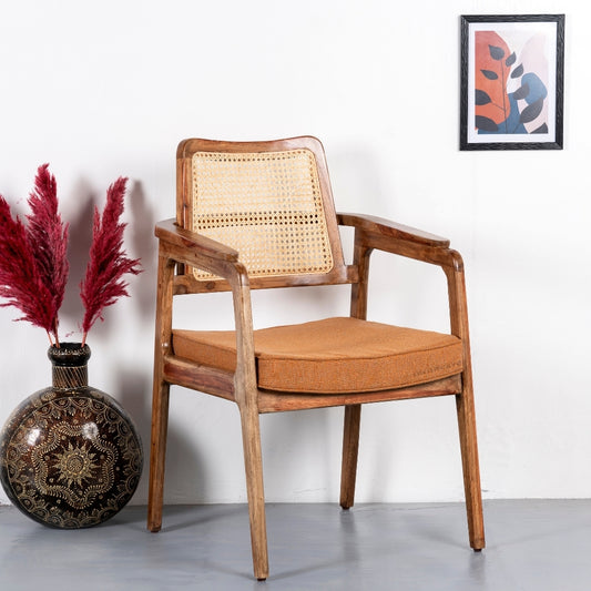 Kenist Wooden Rattan Arm Chair (Natural Brown)