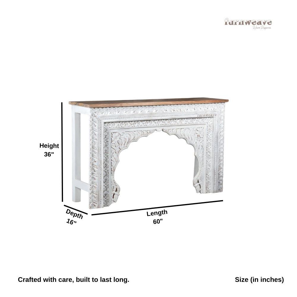 Evina Wooden Carved Console Table (White Distress)