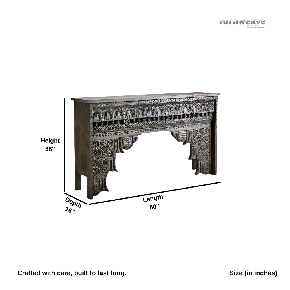 Otter Wooden Carved Entryway Console Table (Black Distress)