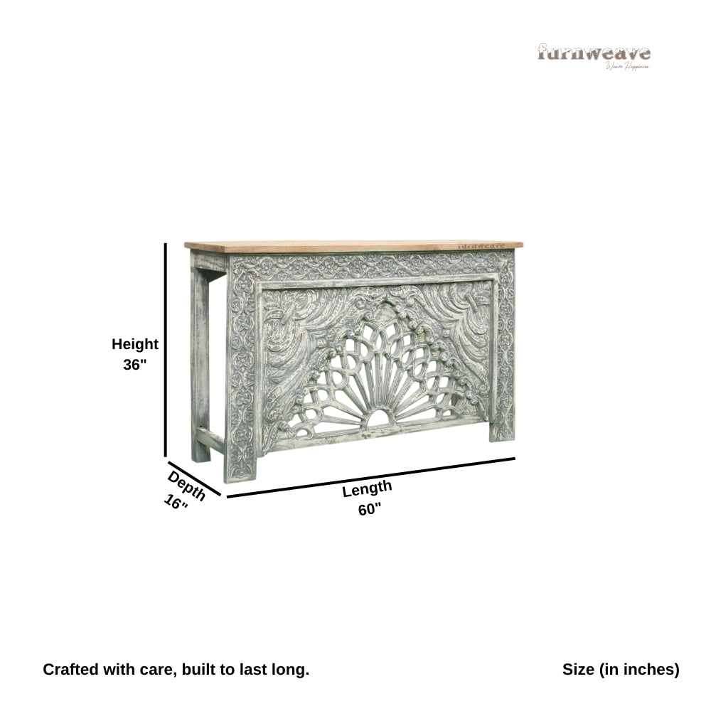 Jakea Wooden Carved Entryway Console Table (Grey Distress)