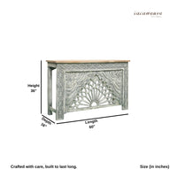 Jakea Wooden Carved Entryway Console Table (Grey Distress)