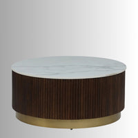 Kundal Wooden Round Marble Top Coffee Table (Walnut)