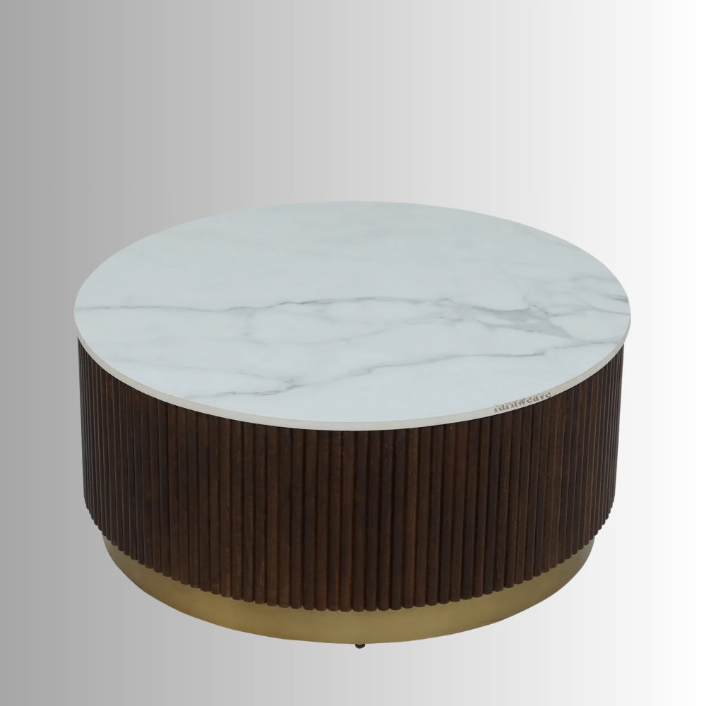 Kundal Wooden Round Marble Top Coffee Table (Walnut)