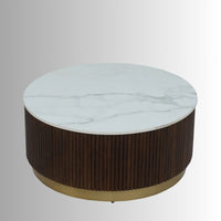 Kundal Wooden Round Marble Top Coffee Table (Walnut)