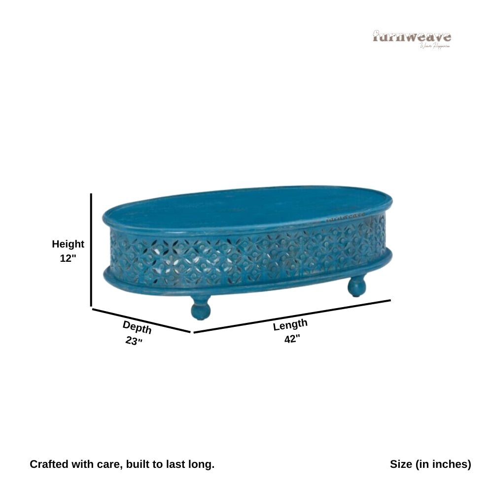 Kara Wooden Carved Coffee Table (Blue Antique)