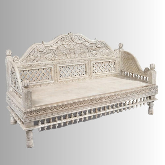 Gulim Wooden Carved Divan Daybed (White Distress)