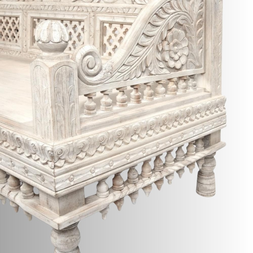 Gulim Wooden Carved Divan Daybed (White Distress)