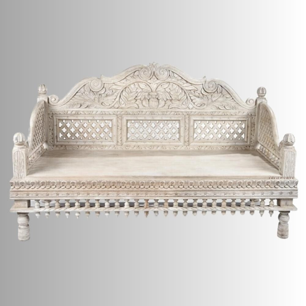 Gulim Wooden Carved Divan Daybed (White Distress)