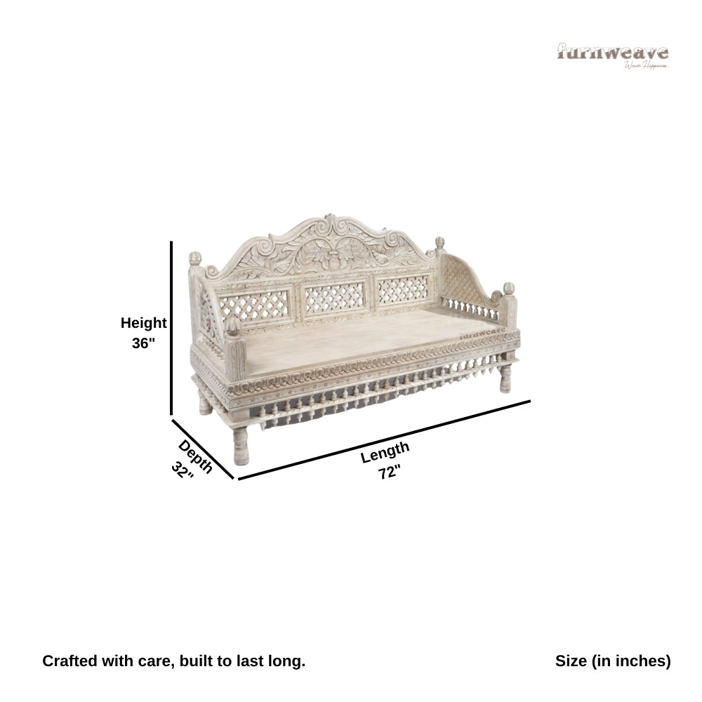 Gulim Wooden Carved Divan Daybed (White Distress)