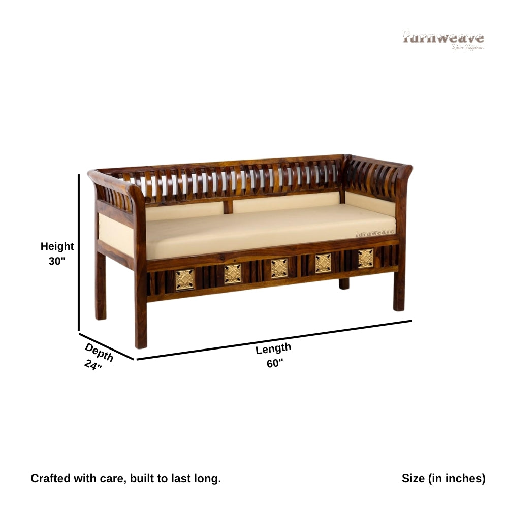 Kikasa Wooden Three Seater Sofa Diwan (Teak Finish)