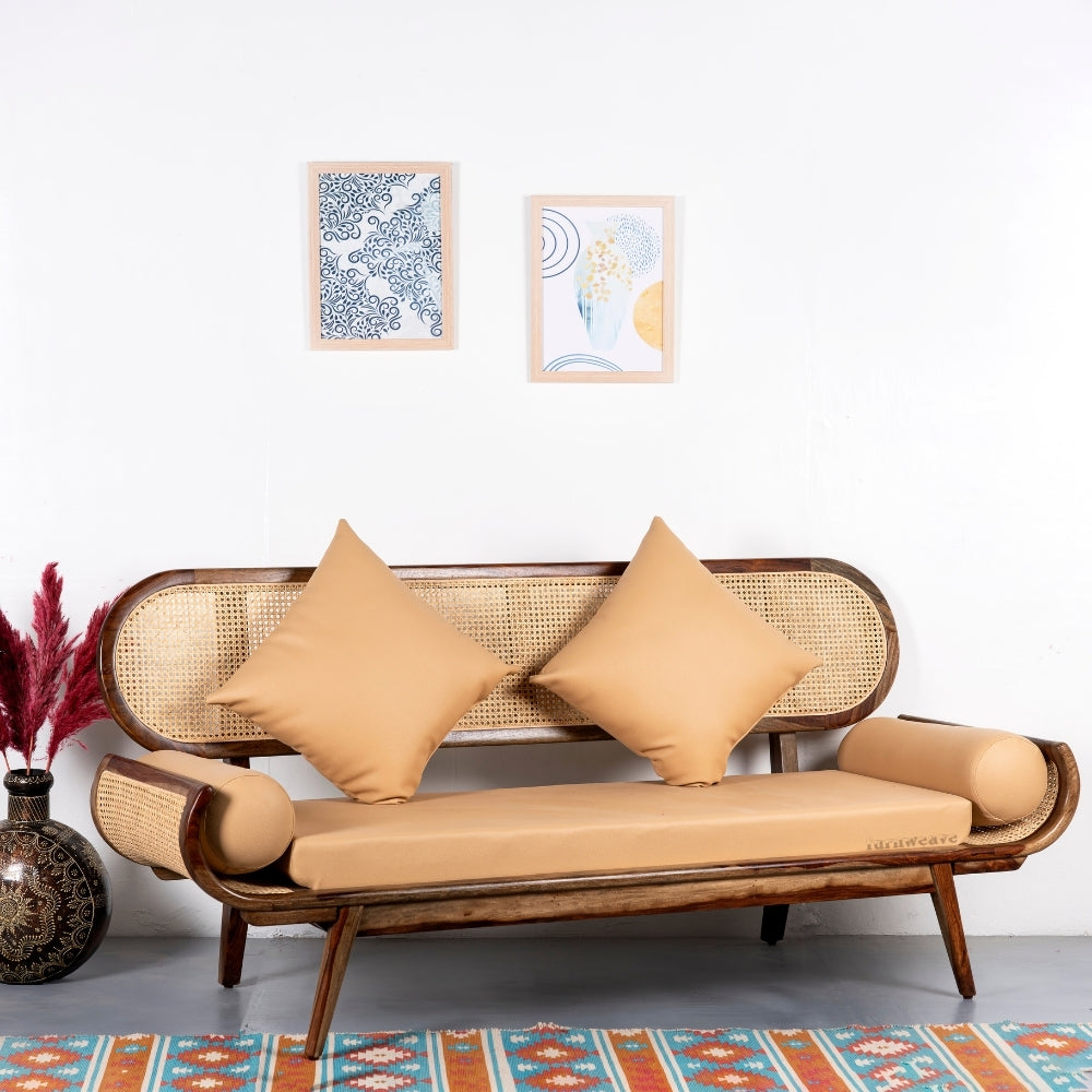 Kurio Wooden Rattan Diwan Bench (Teak)