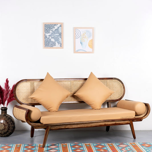 Kurio Wooden Rattan Diwan Bench (Teak)